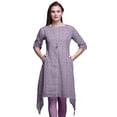 thumbnail image 1 of Bimba Kurti Asymétrique à Imprimé de Feuilles de Phoque Violettes pour Femmes, Robe d'Été Indienne Tunique, Très Grand, 1 of 6