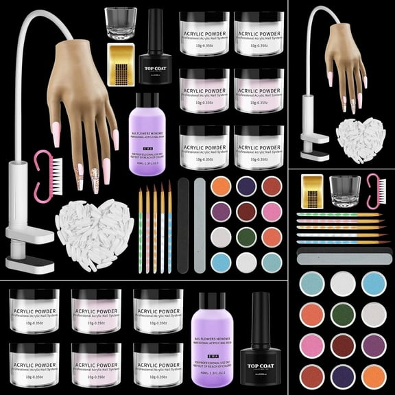 Practice Hand for Acrylic Nails - Acrylic Fake Mannequin Practice Hand - Flexible Hands Model With Powder and Liquid Full Nail Kit for Beginners