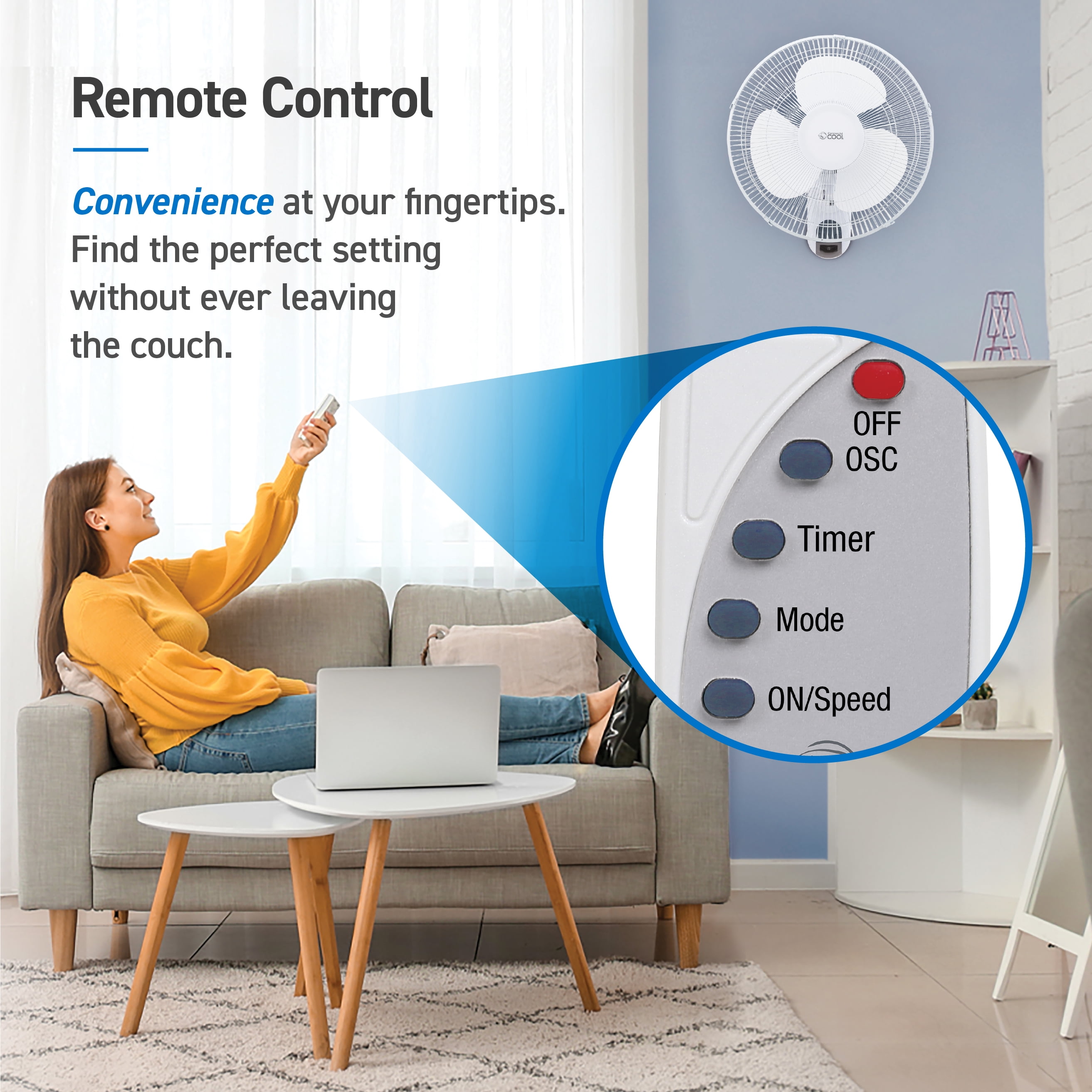 Commercial Cool CCFWR16W 16 inch Wall Fan with Remote, White