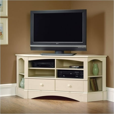 Pemberly Row Corner Entertainment Credenza In Antiqued White
