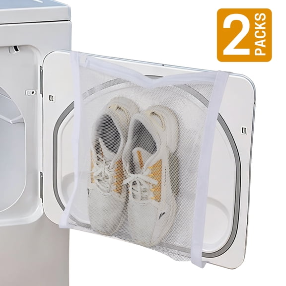 UNIWELL 2 Pack Sneaker Dryer Bag 16*17inch Mesh Shoes Laundry Net Dryer Door Shoe Net with Elastic Straps, Sneaker Laundry Bag for Shoes