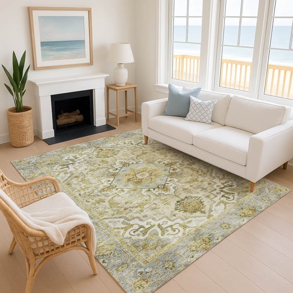 Addison Rugs Mayfield Premium Machine Washable Traditional Global Khaki Rectangle Rug, 10' x 14'