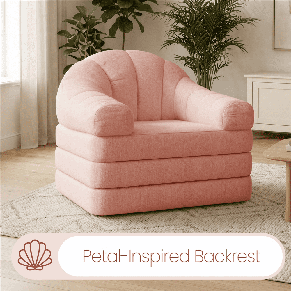 Renwick 2-in-1 Convertible Sofa  Bed Folding Sleep Chair Bed Chenille Sofa with Armrests  for Living Room and Bedroom,Pink
