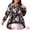 Black, variant on Women's Plus Size Crew Neck Lace Trim A-Line Floral Blouse 4X Black