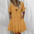 thumbnail image 1 of Puntoco Vestido De Manga Corta Con Cuello En V, Vestido De Verano Casual Estampado De Manga Corta Con Cuello En V Y Bolsillo Amarillo M, 1 of 6
