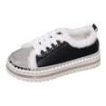 thumbnail image 6 of Rokment Sparkly Rhinestones Fuzzy Platform Fashion Sneakers for Women with Fleece Lined Winter Warm Glitter Snow Ankle Boots Flats Low Top Tennis Shoes Black Size 7.5, 6 of 8