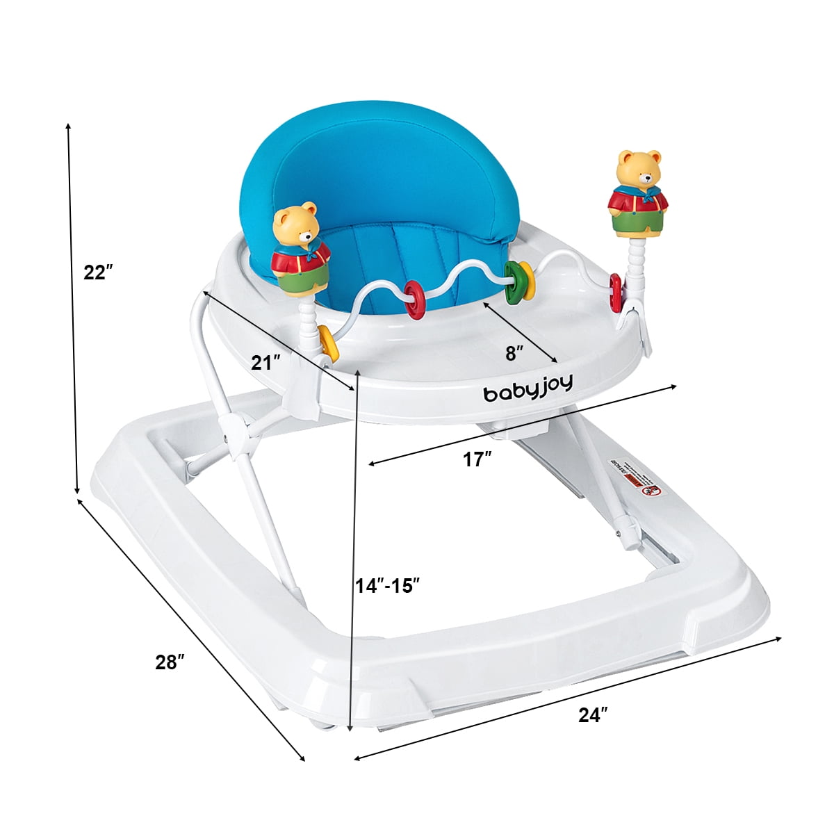 Costway Baby Walker Adjustable Height Removable Toy Wheels Folding Portable Blue
