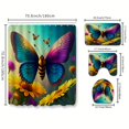 thumbnail image 4 of 1pc Sunflower Butterfly Shower Curtain with 12 Hooks and Non-Slip Absorbent Rug - Complete Bathroom Decor Set with Toilet Lid Cover Pad and U-Shape Mat, 4 of 5