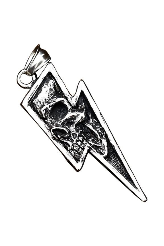 Cool Necklace Stainless Steel Gothic Jewelry Punk Rock Long Chain Skull Lightning Pendant Necklaces