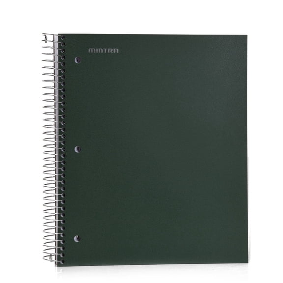 Mintra Office Durable Spiral Notebooks, 5 Subject - 200 Sheets, (Green Olive, Wide Ruled 1pk)