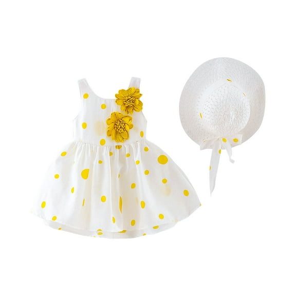 Odeerbi Baby Girl Clothes Girls Dresses Toddler Kids Cute Summer Flowers Polka Dots Print Sleeveless Dress Skirt Hat Suit