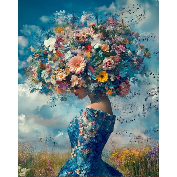 Paint by Numbers for Adults Kit Flower decoration portrait - 16x20 Inch Canvas with Brushes and Paints, Relaxing DIY Wall Decor Craft Gift