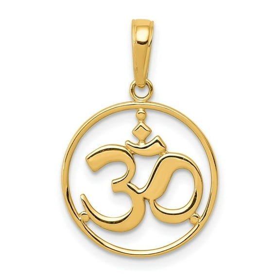 Diamond2Deal 14k Yellow Gold Cut-Out Round Frame Yoga Om Symbol Pendant for Women (L- 0.87 inch, W- 0.6 inch)