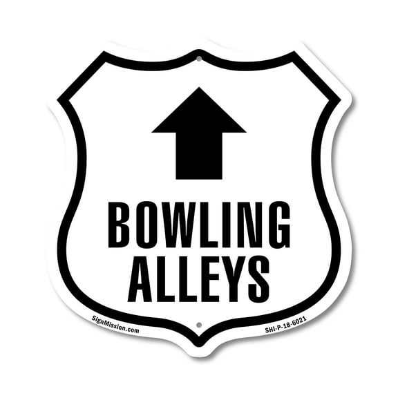 Bowling Alleys Up (2 Pack) 6 inch X 6 inch Shield Shaped Commercial Grade Plastic Signs Weather Resistant Made in the USA
