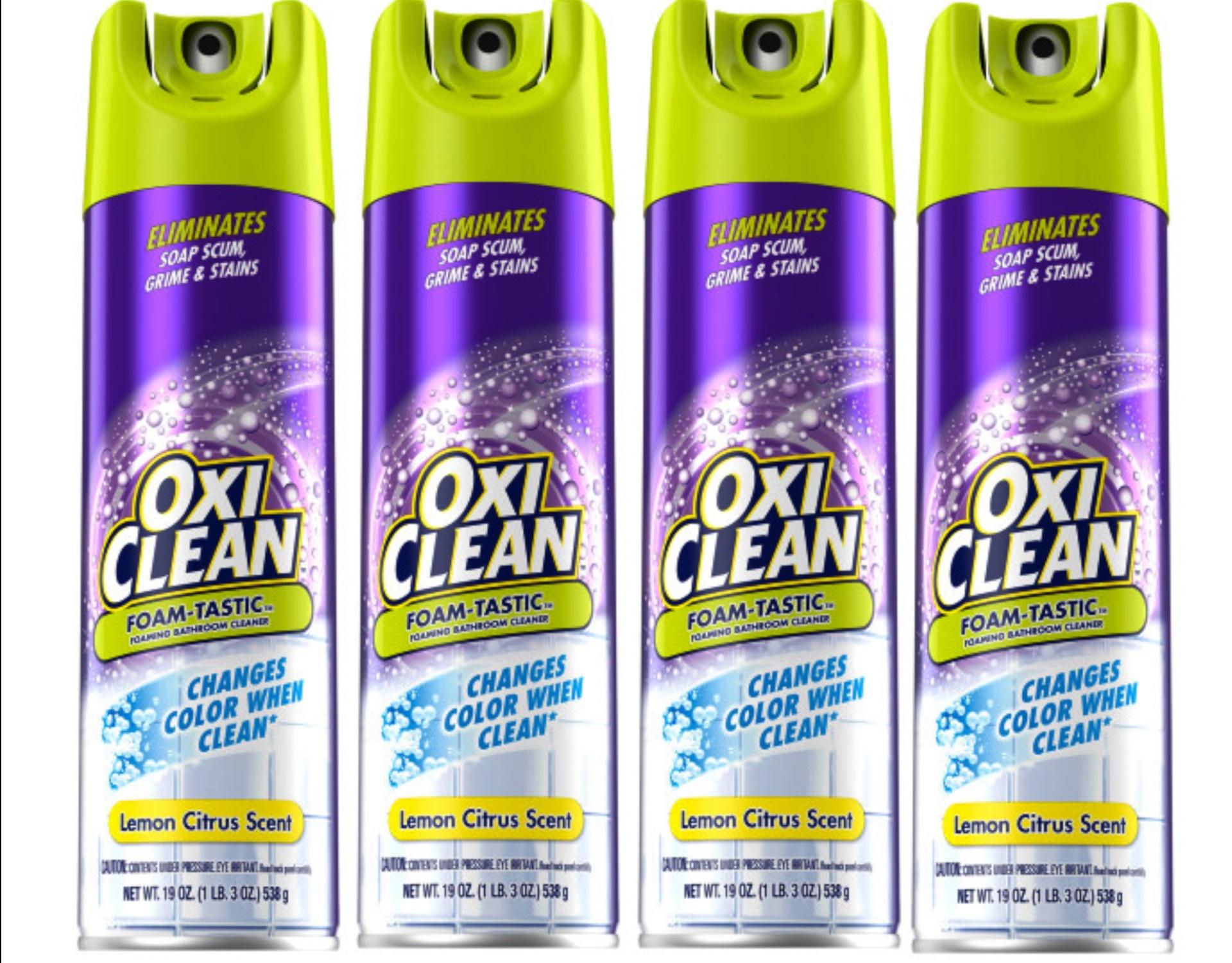 OxiClean Foam-Tastic Foaming Bathroom Cleaner, Citrus Scent, Eliminates Soap Scum, Grime and Stains, 19 oz Spray Can - 4 Pack
