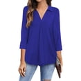 thumbnail image 1 of Blusa Cuello en V Manga 3/4 Color puro para mujer Camisa plisada holgada informal para verano primavera, 1 of 6