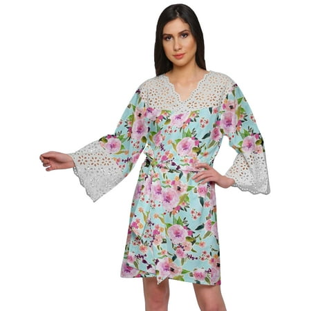 

Moomaya Cotton Robe Plus Size Women Dressing Gown Printed Nightwear With Lace