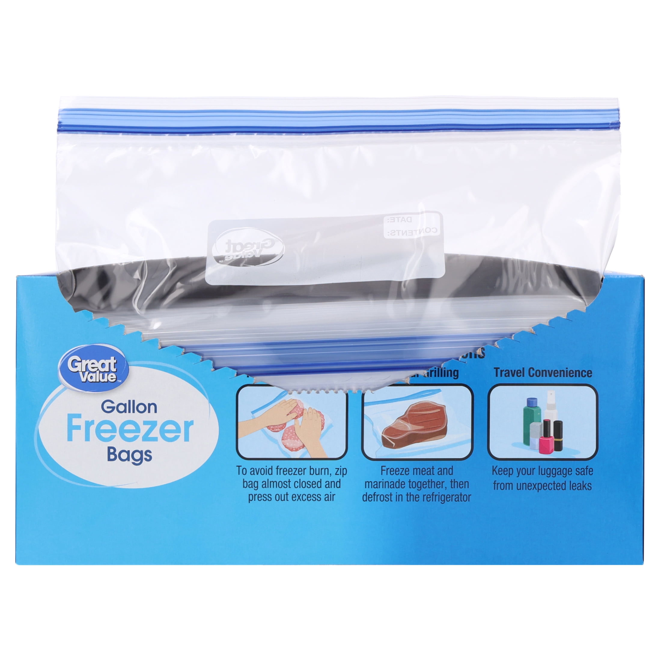 Great Value Gallon Freezer Bags with Double Zipper, 120 Count