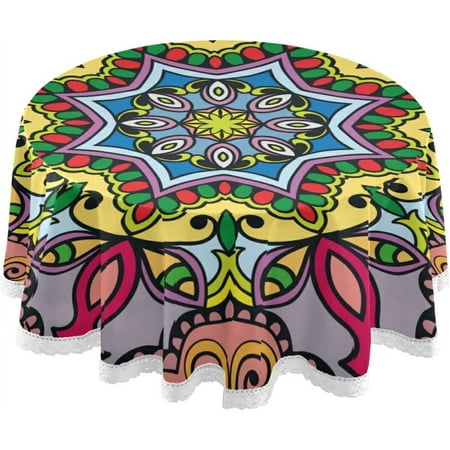 SKYSONIC Floral Geometric Mandala Ornament Round Tablecloth 60In,Table Cover Water Resistant Spill Proof Large Table Cover for Indoor & Outdoor Family Gathering Dinner, Hotel, BBQ