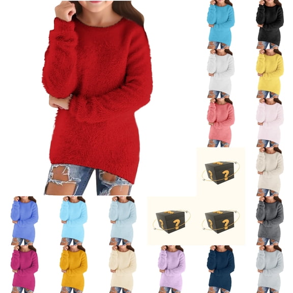 KKBOTIVE Christmas Sweaters for Girls - Fashion Solid Color Pullover Crew Neck Long Sleeve Tops - Teen Girls Fall Winter Clothes Red Size: 7-8 Years