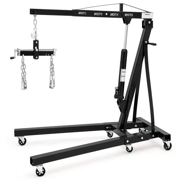 2 Ton Folding Engine Hoist with Lever, Cherry Picker Shop Crane Hoist Lift, 4400 Lbs Heavy Duty Steel Hydraulic Shop Engine Crane for Workshop and Garage, Black