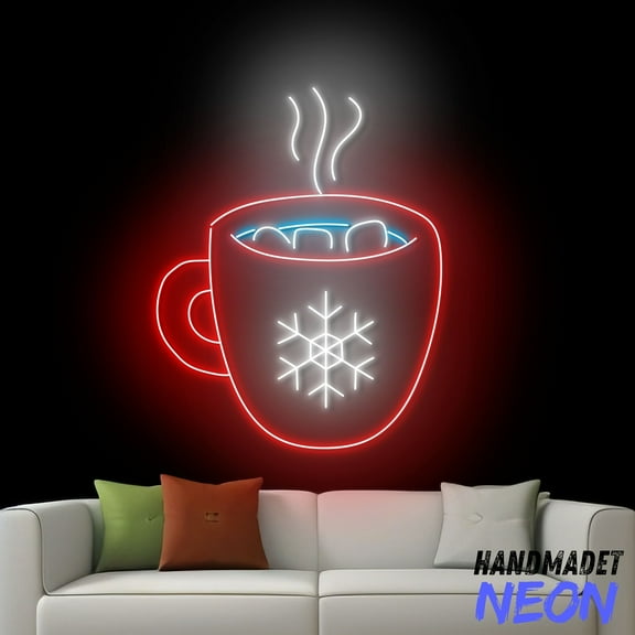 Handmadetneonsign Hot Cocoa Cup Neon Sign, Christmas Hot Cocoa Wall Art, Drink Shop Home Wall Decor 74415
