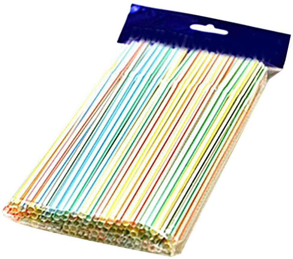 100 Pack Flexible Disposable Plastic Drinking Straws Assorted Colors Striped Multi Colored BPA-Free Disposable Bendy Straw 8 Long 