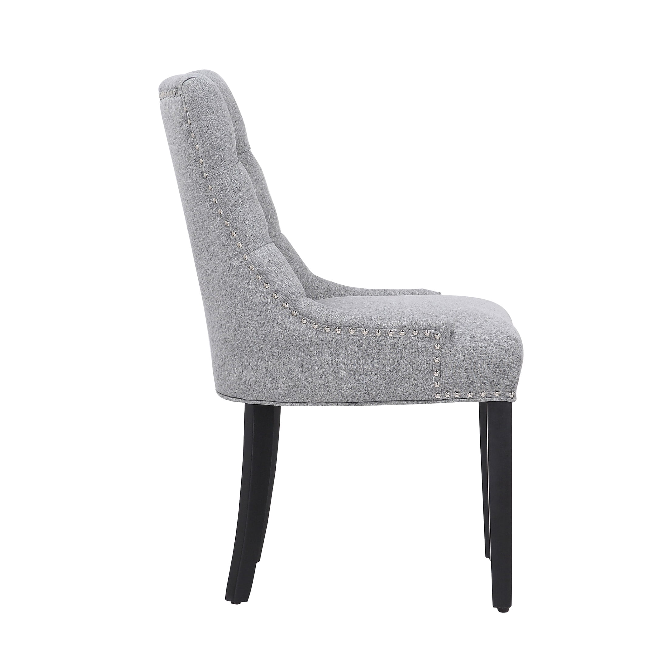 Polytrends Grandview Tufted Upholstered Linen Fabric Dining Chair Sloped Arm Grey Rubberwood, Acacia Nailheads, Tufted Modern & Contemporary, Rustic,