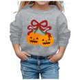 thumbnail image 2 of Krdevn Kids Red Bow Cherry Pumpkin Graphic Crewneck Sweatshirt Long Sleeve Casual Pullover Top for Halloween Holiday Outfit Grey,3-4 Years, 2 of 4