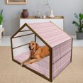 thumbnail image 2 of Romantic Pet House, Horizontal Striped Pattern with Hearts and Dots Feminine Modern, Outdoor & Indoor Portable Dog Kennel with Pillow and Cover, 5 Sizes, Pale Pink Dark Brown Tan, by Ambesonne, 2 of 4