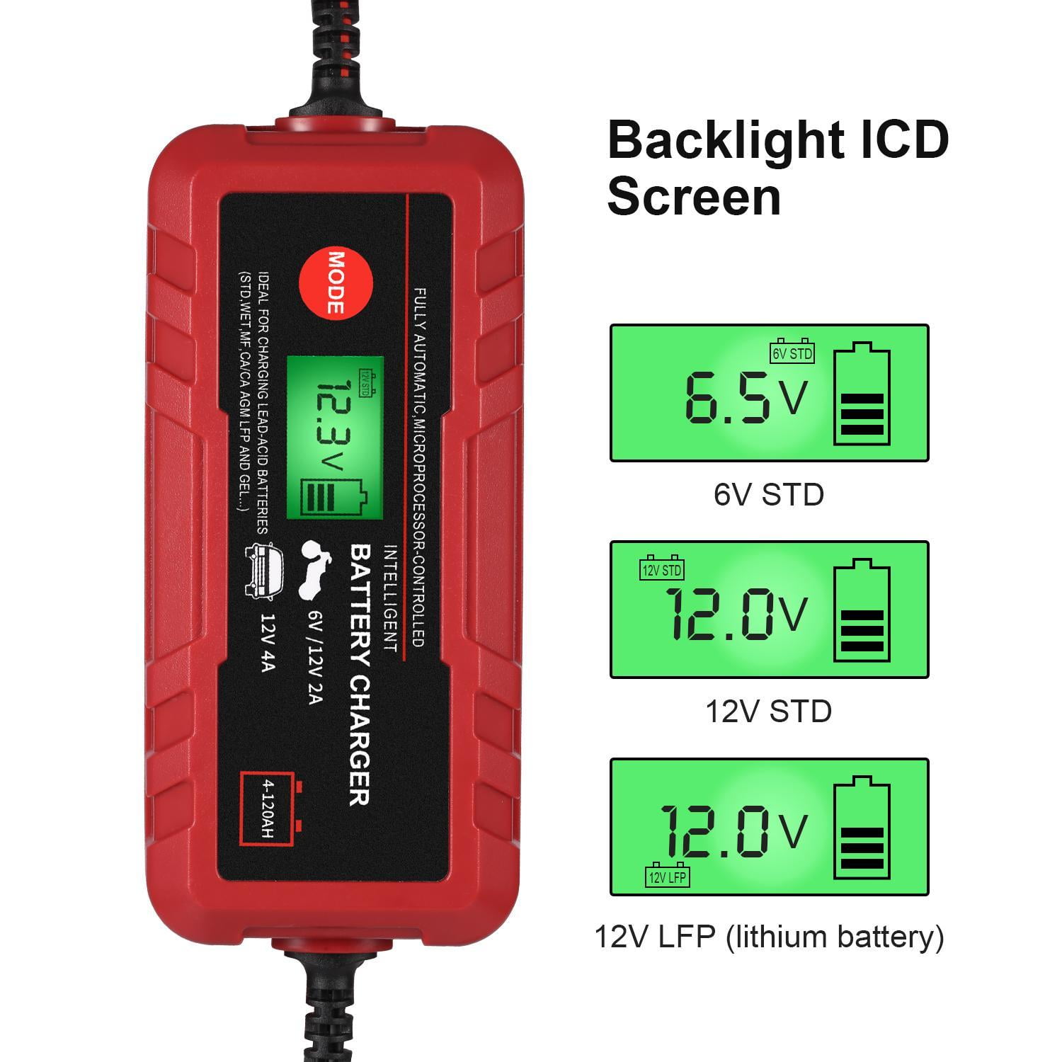ATV Motorcycle SUV Boat RV Wet Dry Lead Acid Battery-Chargers with Digital LCD Display for Car 12V 6A Smart Battery Charger//Maintainer Kecheer Battery Charger Full Automotive Lawn Mower