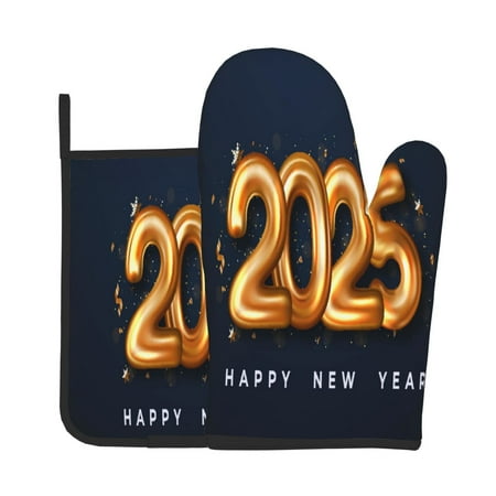 

Lukts 2025 Happy New Year 6 Print Kitchen Heat-Resistant Gloves and Spacers 2pcs Set Suitable for Baking and Cooking