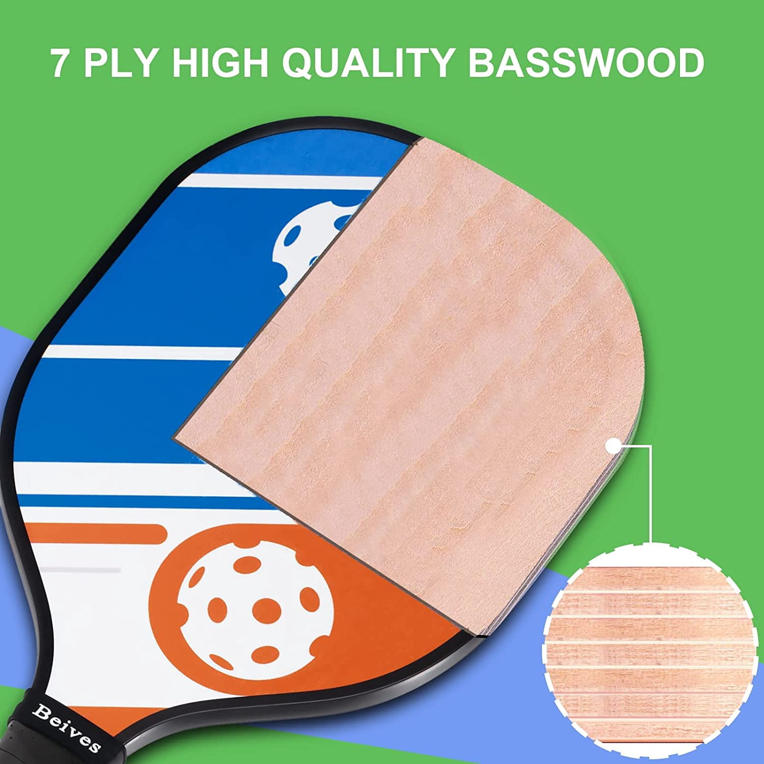 BEIVES Wood Pickleball Paddles Set of 4 - Pickle Ball Rackets with Indoor Outdoor Balls & Bag