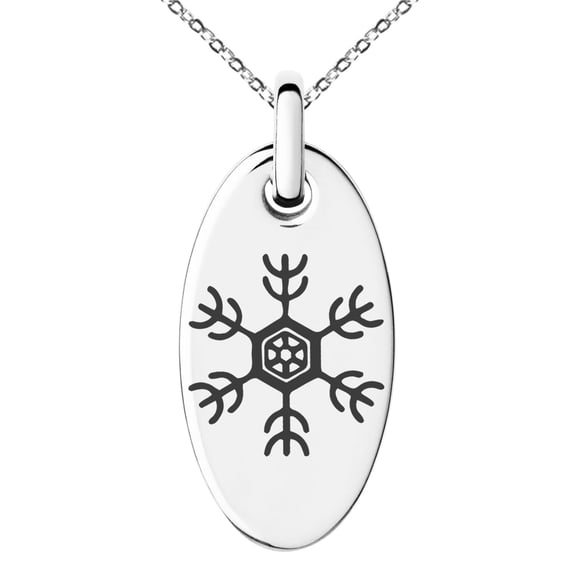 Stainless Steel Antlers Snowflake Engraved Small Oval Charm Pendant Necklace