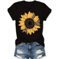 thumbnail image 2 of Women's Leopard Print Sunflower Graphic Short Sleeve Crew Neck Casual T-Shirt, 2 of 6