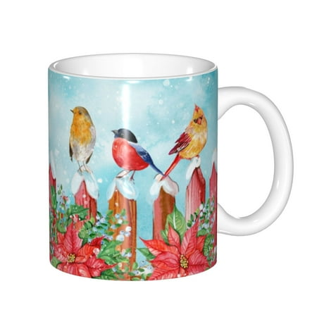 

Yiaed Winter Birds on the Fence Print Ceramics Coffee Large Handle Design Extra Large Tea and Coffee Cup for Office and Home Mugs