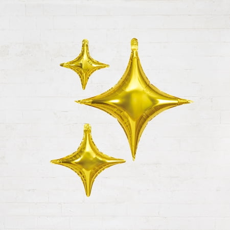 Celebrate It 4-Pointed Star Foil Balloons Set – Multi-Size 3-Piece Party Decorating Kit – Gold – 10 to 25.5 – 12-Pack