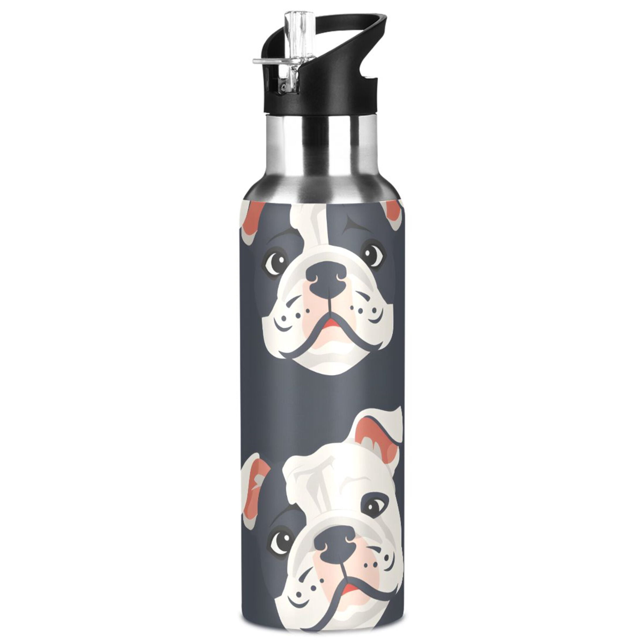 OREZI Stainless Steel Water Bottle Cute Bulldog Dog Face 34oz/1000ml Double Wall Vacuum Insulation Leakproof for Sports Travel