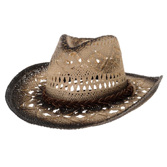 WITHMOONS Western Cowboy Hat Cool Paper Straw Banded Chin Strap GN8765 (Black)