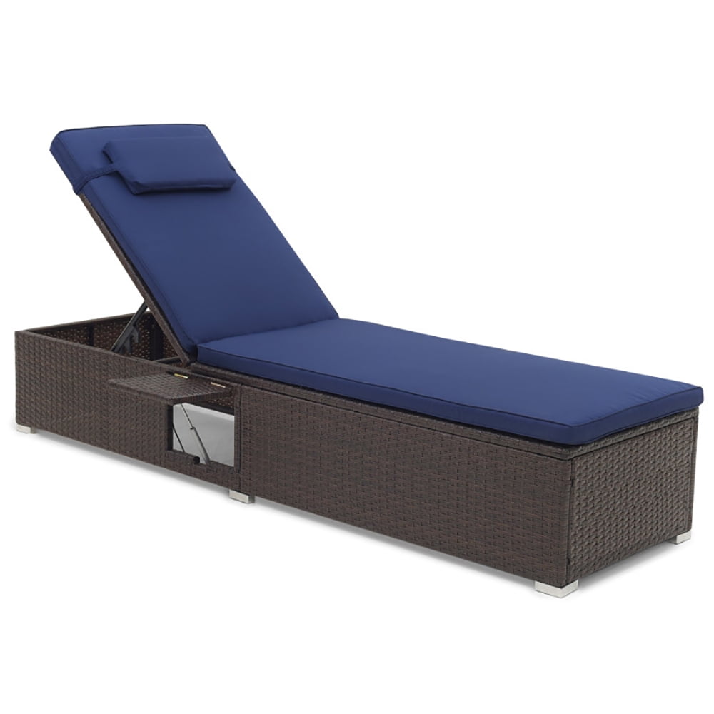 Aimee Lii Outdoor PE Rattan Chaise Lounge with 6-level Backrest, Patio Loungers, Navy