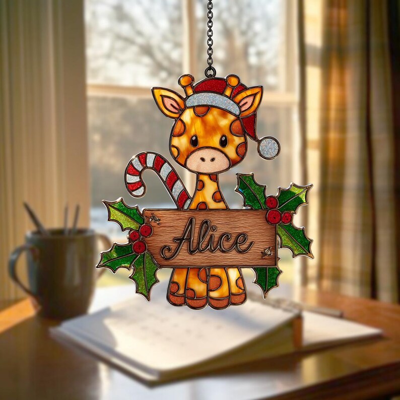 Personalized Giraffe Ornament - Giraffe Hologram Gift for Christmas 2025 - Custom Giraffe Suncatcher For Christmas - Custom Name Ornament