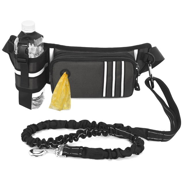 FlyFlise Mains Libres Laisse de Chien Waist Sac Réfléchissant Waist Poche avec Bungees Rétractable Sac de Merde Poche Distributeur Ceinture Réglable Waist pour la Formation de Marche Jogging et Courir Votre Animal de Compagnie