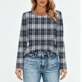 thumbnail image 4 of Nokdvo Womens Sweatshirts Trendy Plaid Round Neck Pullover Long Sleeve Casual Loose Fit T Shirts,Navy M, 4 of 5
