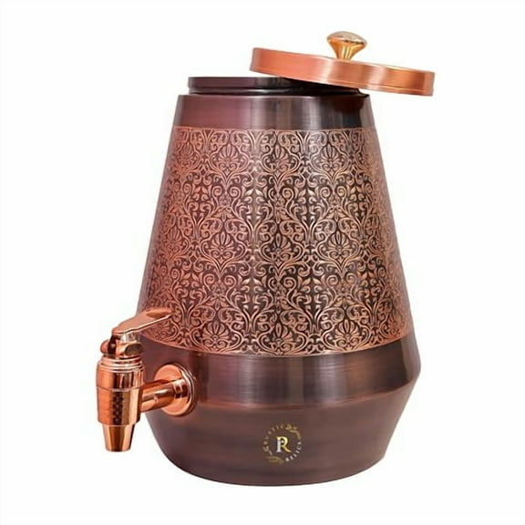 Antique Pure Copper Water Dispenser (Matka) 5 Liters | Leak Proof Water Container Pot With Tap For Ayurvedic Health Benefits