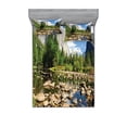 thumbnail image 2 of Ambesonne Nature Fitted Sheet & Pillow Sham Set, Yosemite Forest River, Twin, Green Blue, 2 of 3