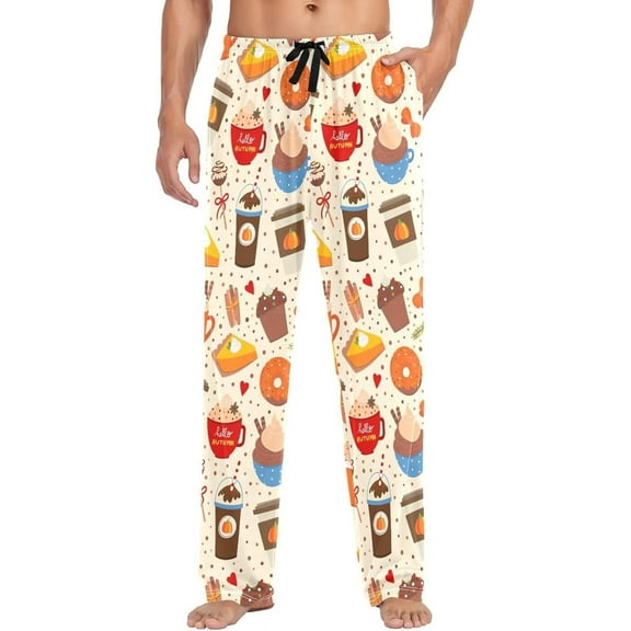Top-kevin Men's Pajama Bottoms Pumpkin Spice Coffee Mens Pajama Pants Donut Cake Cotton Pj Bottoms Sleepwear Lounge Pants