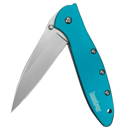 Female Pocket Knife Kershaw Leek, Teal Pocket Knife (1660TEAL); 3” Bead-Blasted High-Performance Sandvik 14C28N Steel Blade, Teal Anodized Aluminum Handle, SpeedSafe Assisted Opening, Liner Lock, Tip-Lock Slider; 2.4 OZ ()