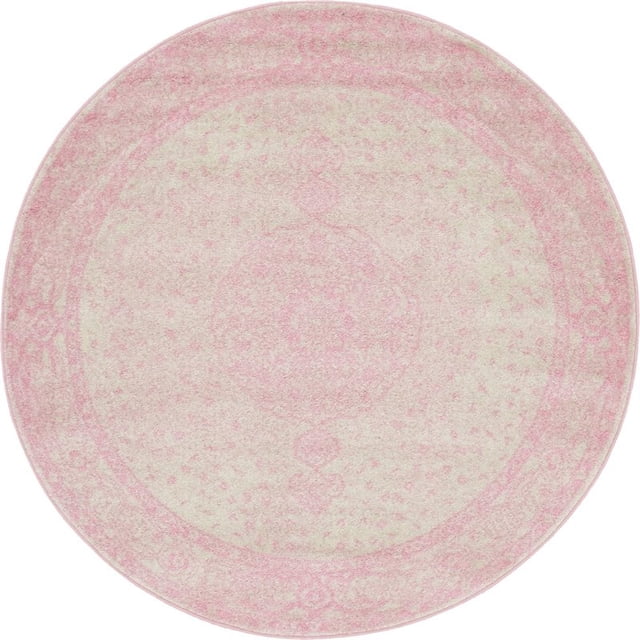 Unique Loom Bromley Traditional Border Rug 8' x 8' Round Pink/Ivory