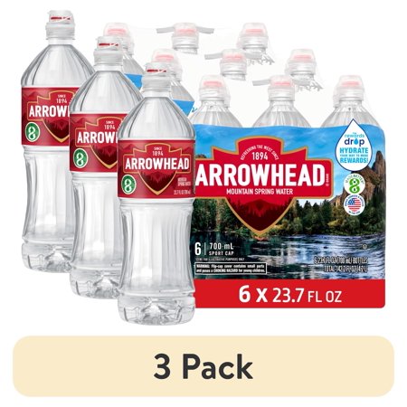 (3 pack) Arrowhead Mountain Spring Water, Sport Cap, 23.7 Fl Oz, 6-Pack Plastic Bottles