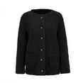 thumbnail image 6 of Womens Sweater Cardigan Botton Lightweight Fleece Lined Fall Winter Coats Comfy Warm Plus Size Sherpa Jackets with Pockets Black M, 6 of 6